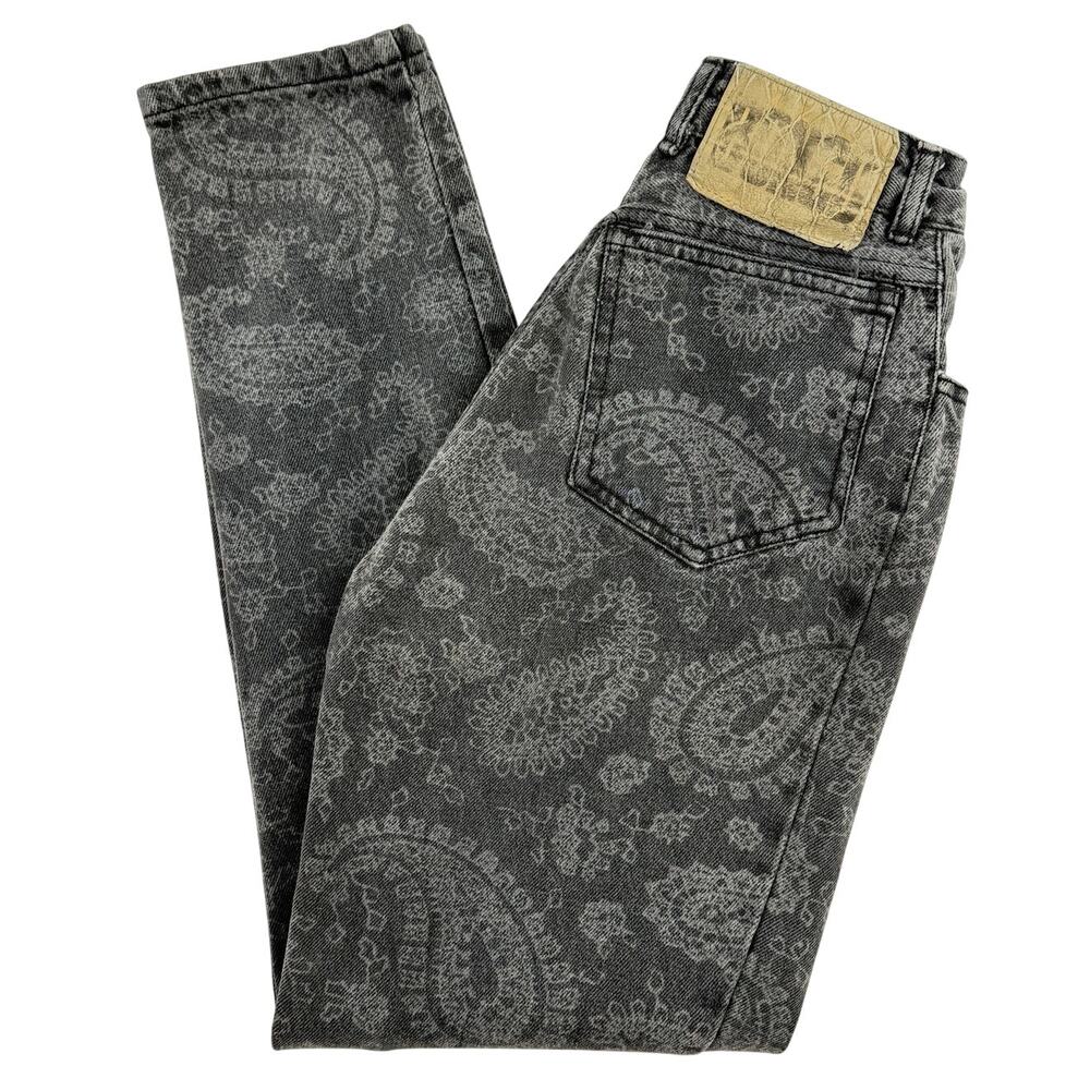 Vintage Bongo Paisley Print Jeans Size 5 Charcoal Gray USA Made 90s Y2K Tapered